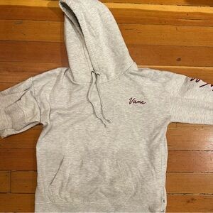 Vans Y2K Script Logo Sleeve Hoodie Oatmeal Gray Skatewear Sz L